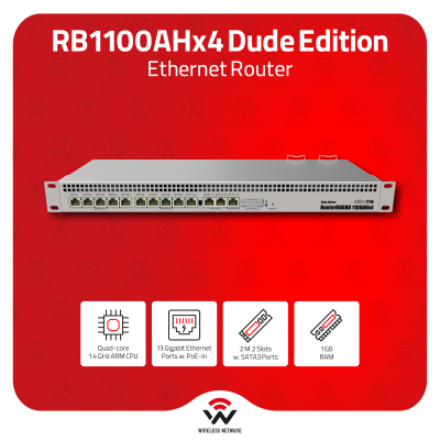MikroTik RB1100Dx4 13-Port GbE Quad-Core Router Dude Edition 60GB SSD
