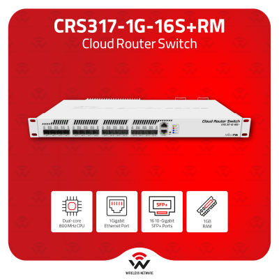 MikroTik CRS317-1G-16S+RM 16-Port 10GbE SFP+ Layer 3 Rackmount Switch
