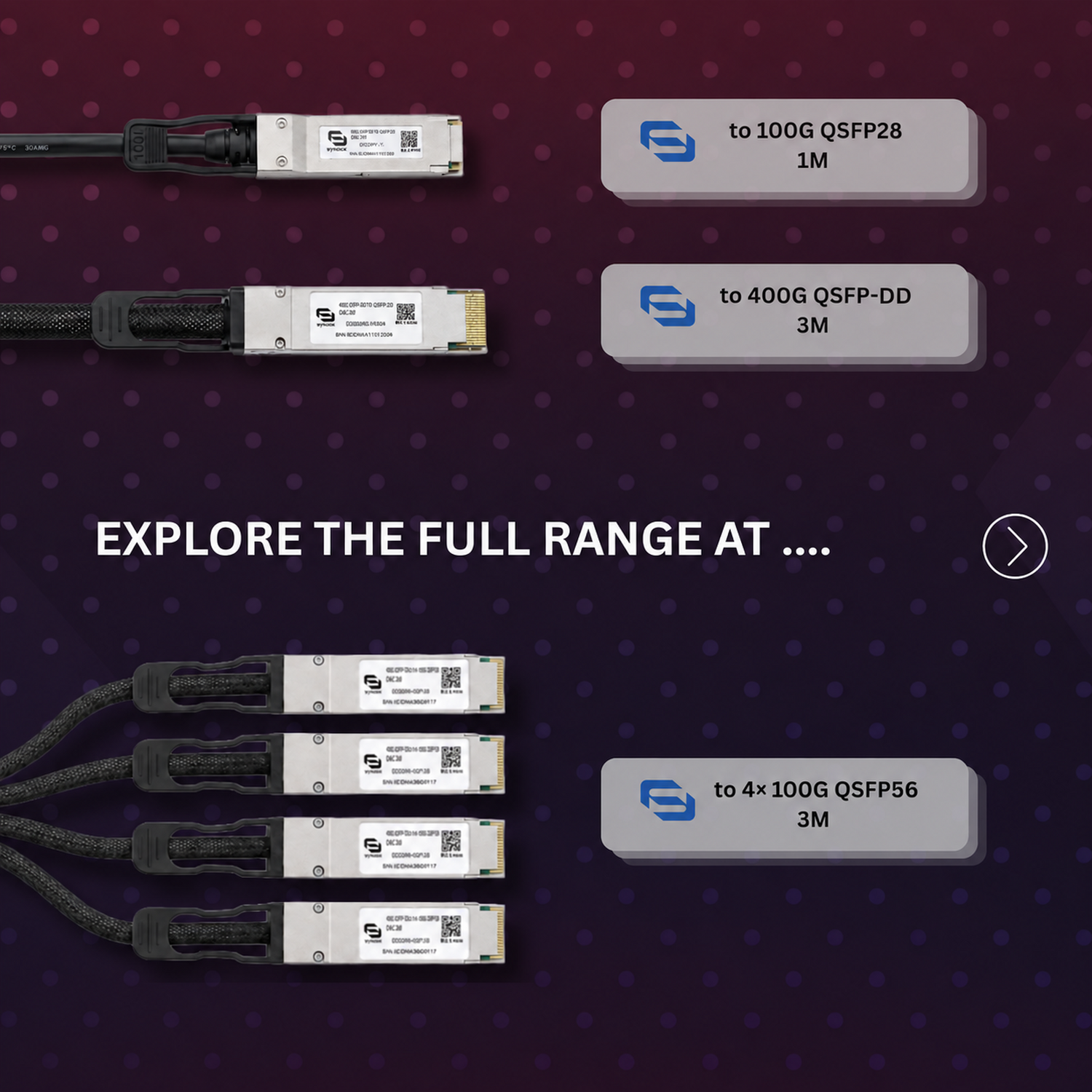 Synoxx direct and 400G QSFP-DD to 4×100G QSFP56 breakout DAC cable options