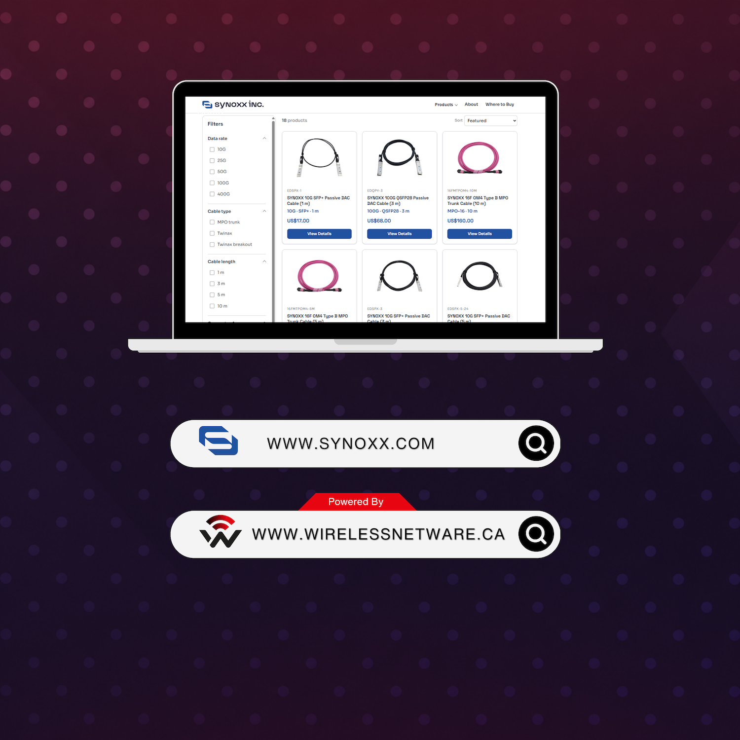 Explore Synoxx connectivity products powered by Wireless Netware